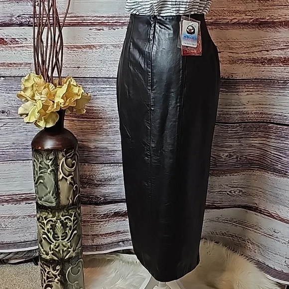 NWT YING DAK RHINESTONE 100% BLACK LEATHER LINED MAXI SKIRT - Picture 6 of 16